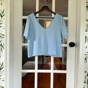 Lulus dusty blue v neck short sleeve blouse. Small.
